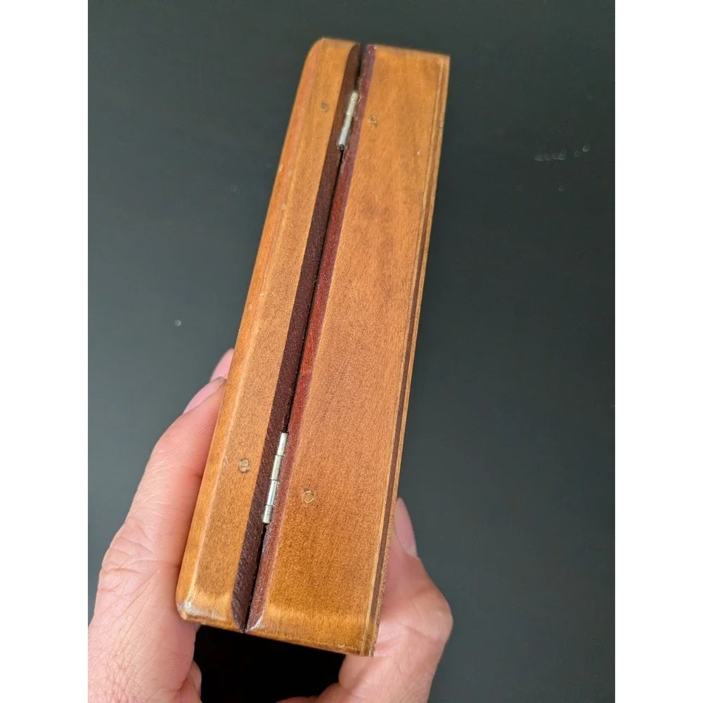 Vintage Wooden Jewelry Box Trinket Box Etched Train Design Poland 5.5